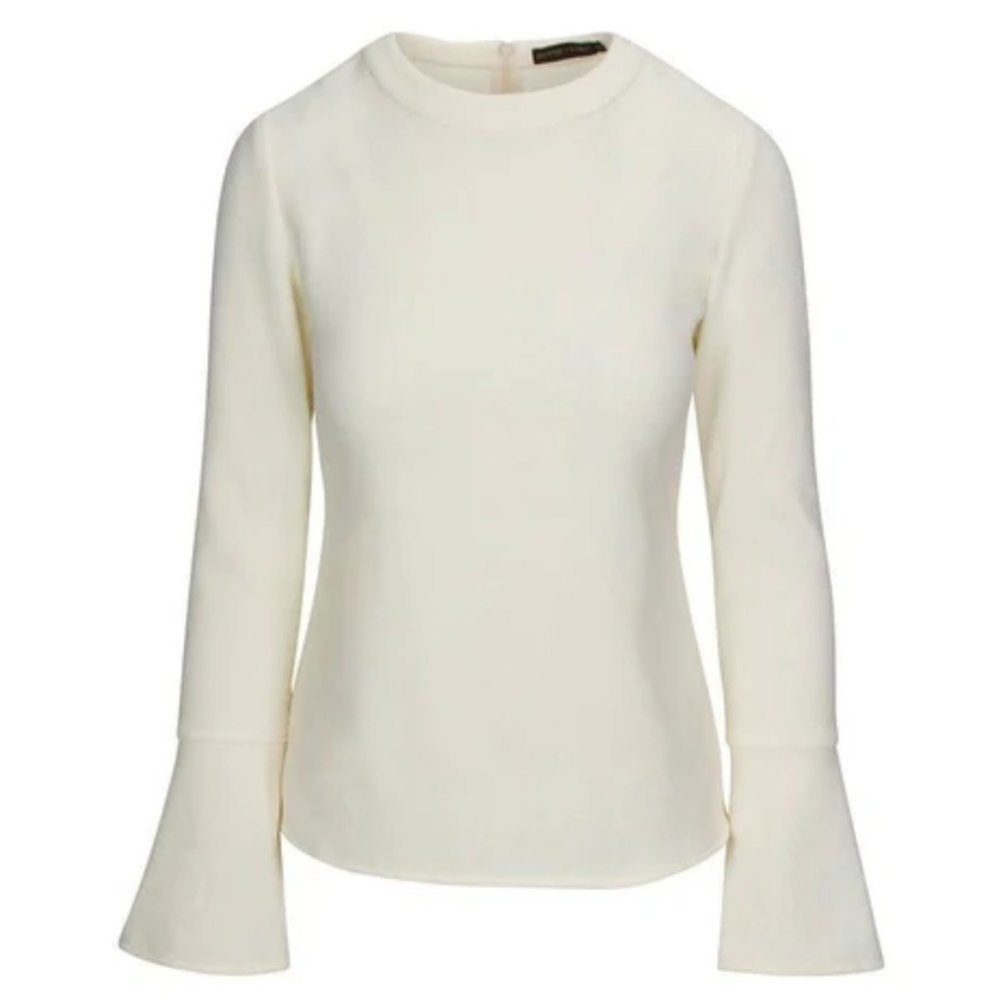 NWT WOMEN"S HOTTIE + LORD 100% COTTON JACQUARD WHITE BELL CUFFS KNIT BLOUSE